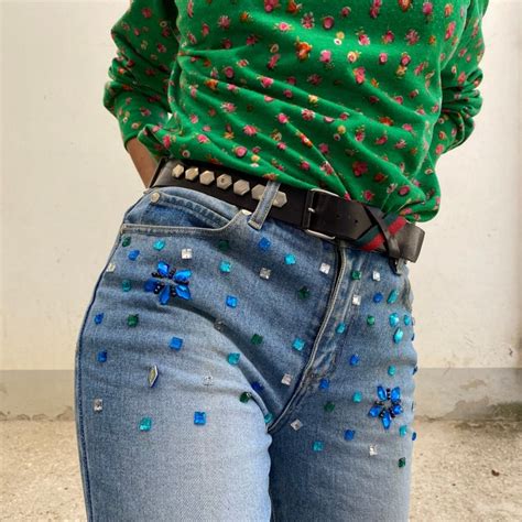 Jeans With Gems Etsy