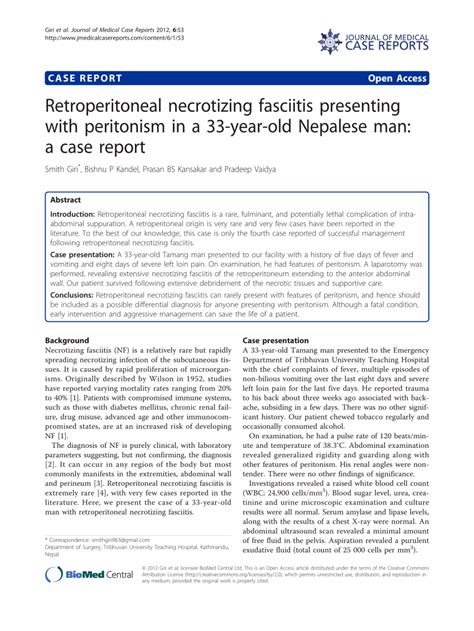 Pdf Retroperitoneal Necrotizing Fasciitis Presenting With Peritonism In A 33 Year Old Nepalese