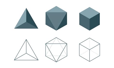 Icono sólido platónico 3d y concepto de formas de línea figuras