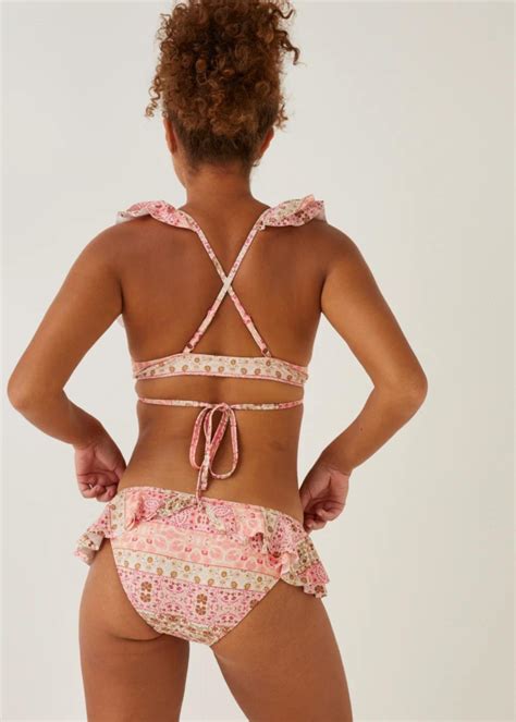 Coral Paisley Frill Side Bikini Briefs