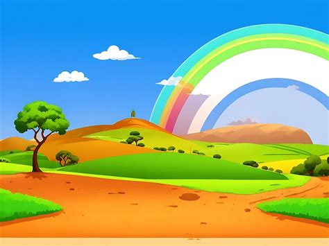 Premium Ai Image Scene With Dry Land And Rainbow