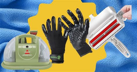 Two Gloves And A Vacuum Cleaner On A Blue Blanket With Yellow Border
