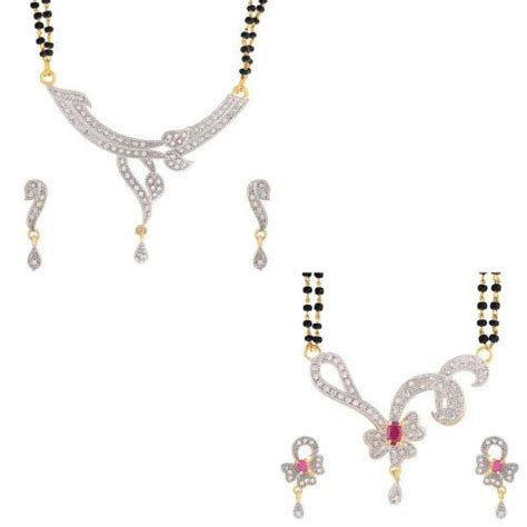 Buy Zeneme Women American Diamond Mangalsutra Combo Set With Chain