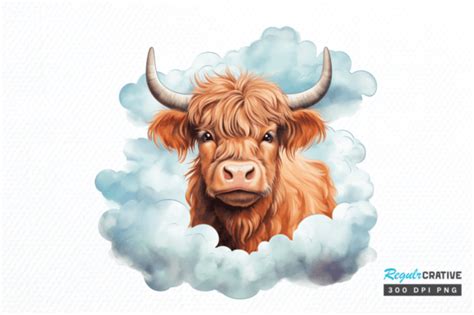 Cute Highland Cow Sublimation Clipart Graphic By Regulrcrative