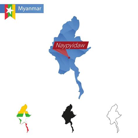 Myanmar Blue Low Poly Map With Capital Naypyidaw 18818032 Vector Art