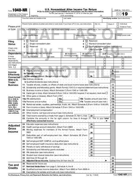 Fillable Online Form Nr U S Nonresident Alien Income Tax