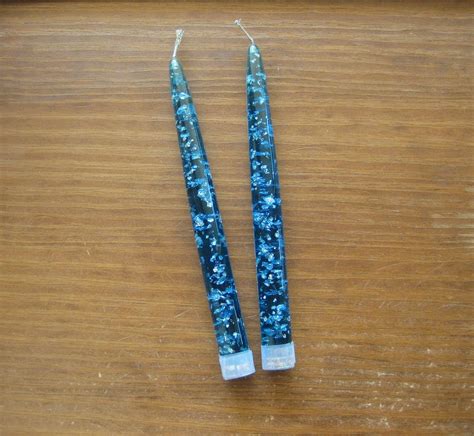 Pair Vintage Lucite Confetti Candles Blue Lucite Candles Acrylic Taper