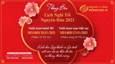 ThÔng BÁo LỊch NghỈ TẾt NguyÊn ĐÁn 2023 BỆnh ViỆn ĐỒng Nai 2