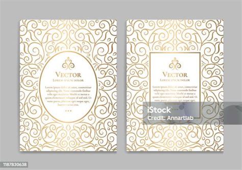 Desain Kartu Undangan Mewah Putih Dan Emas Template Ornamen Vintage