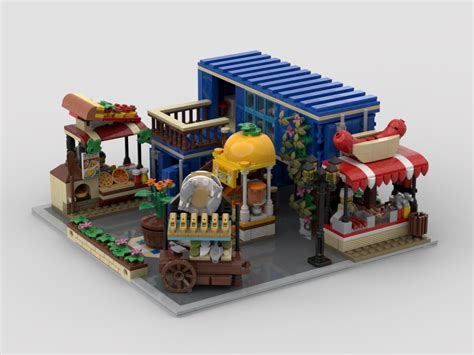 Lego Moc Modular Urban Food Area 3 Stand 1 Cart By Gabizon Rebrickable Build With Lego