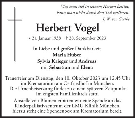 Traueranzeigen Von Herbert Vogel Sz Gedenken De