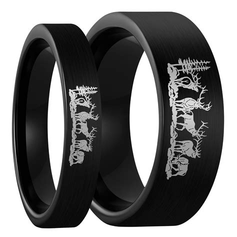 Bull Elk Brushed Black Tungsten Couples Matching Wedding Band Set Vansweden Jewelers