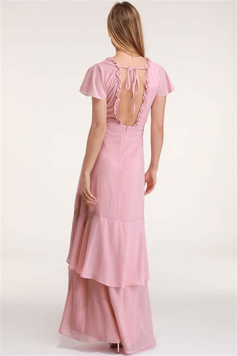 Glam Mauve Pink Dress Maxi Dress Ruffled Maxi Dress