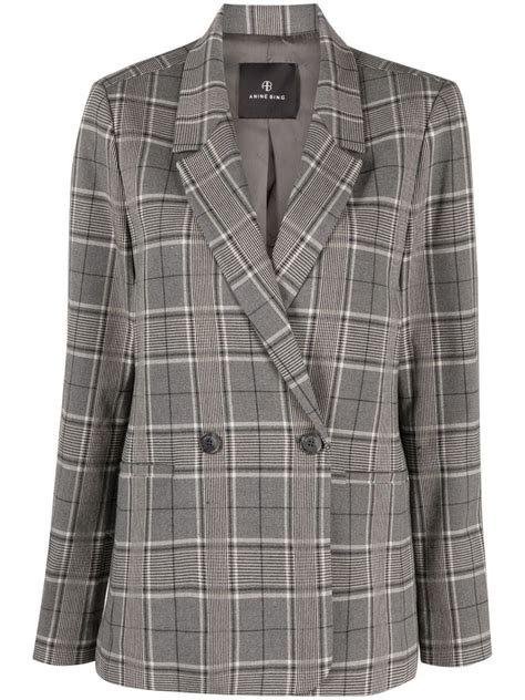 ANINE BING Plaid Double Breasted Blazer Farfetch