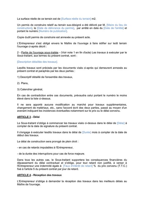 Model De Contrat De Sous Traitance Doc Pdf Page Sur