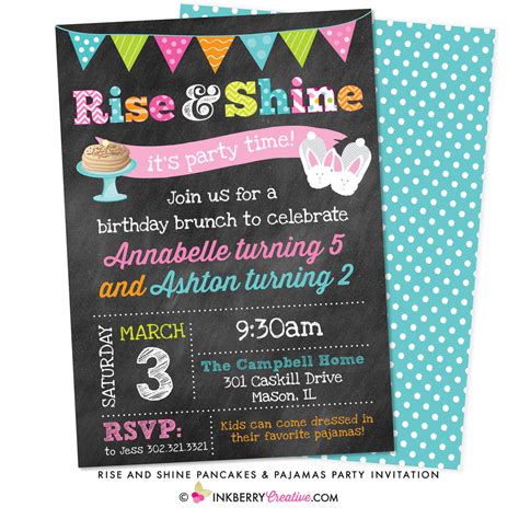 Rise And Shine Pancakes And Pajamas Party Chalkboard Style Invitation