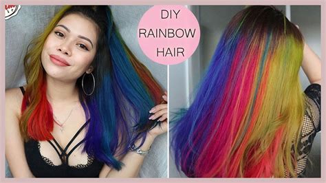 How To Rainbow Hair Tutorial At Home Using Hair Color Wax Youtube