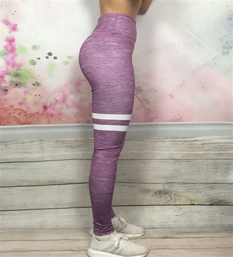 Lc Labelled Stripe Gym Leggings Purple Labelled Clothing