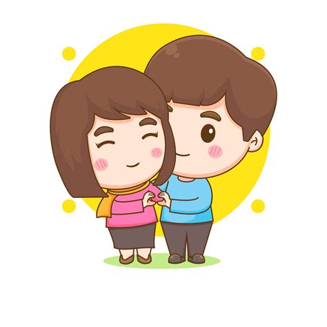 Cute Couple Making Heart Love Sign Chibi Cartoon Character 8325663