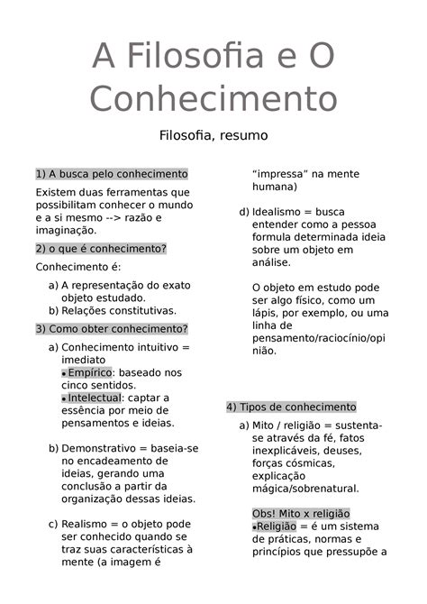 A Filosofia E O Conhecimento A Filosofia E O Conhecimento Filosofia