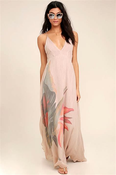 Boho Blush Pink Dress Floral Print Dress Maxi Dress Backless Maxi 9600 Lulus