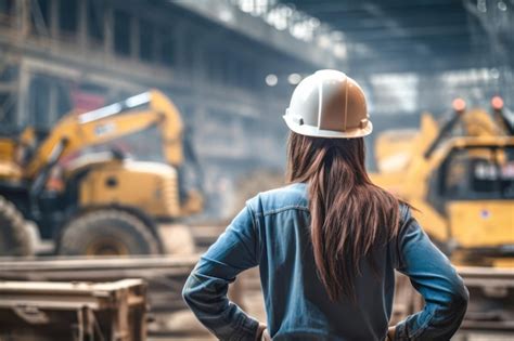 Premium Ai Image Empowering Women In Construction A Dedicated Engineer Wearing A Helmet At The