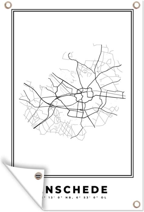 Muurdecoratie Stadskaart Zwart Wit Kaart Enschede Nederland