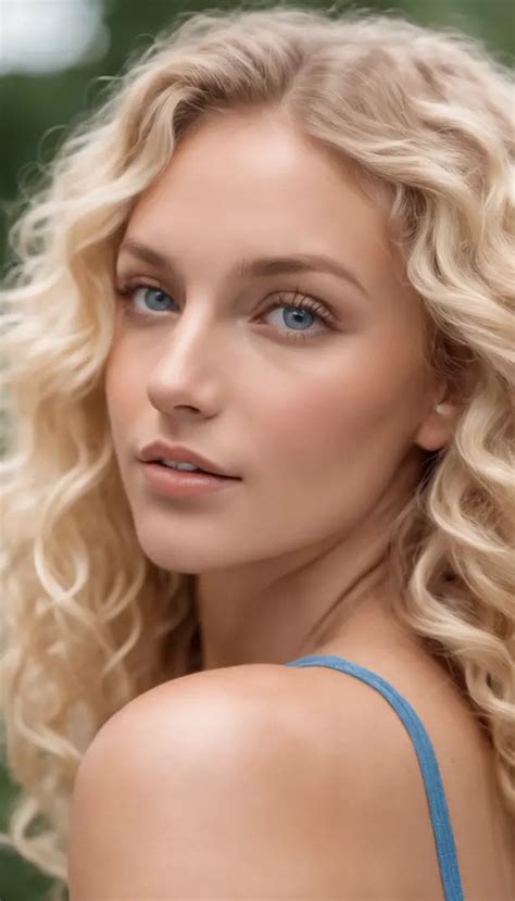 A Closeup Of The Skin Of A Beautiful Blonde Woman With Curly Hair Blue