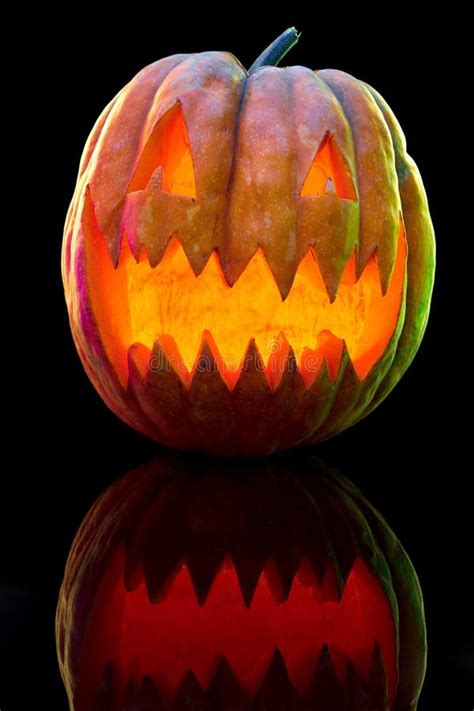 Halloween Pumpkin Head Jack Lantern With Scary Evil Face Stock Image