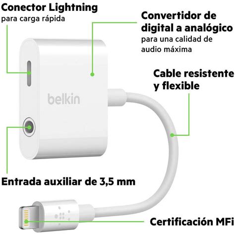 Belkin Adaptador De Audio RockStar 3 5mm Carga Lightning Blanco