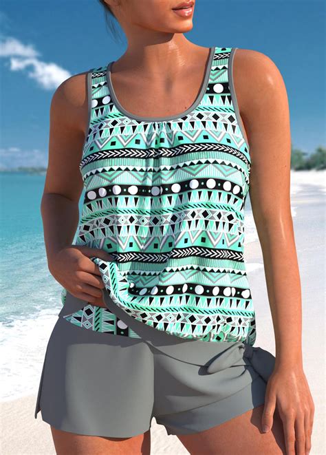 Tribal Print Bowknot Grey Tankini Set Usd 35 98