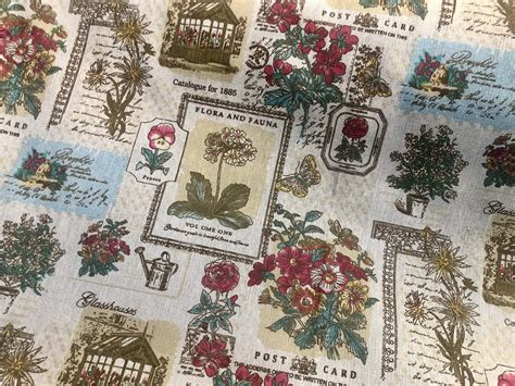 Botanic Garden Cotton Linen Blend Fabric Natural Vintage Look Floral