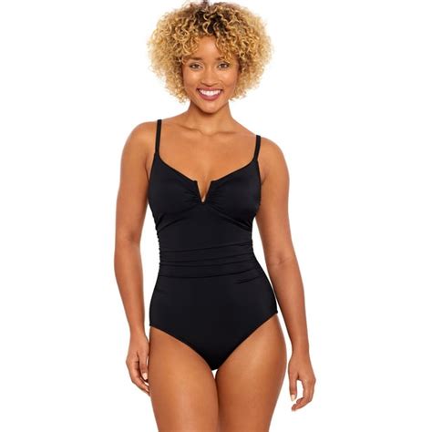 Time And Tru Womens And Plus V Neck V Wire Front One Piece Swimsuit