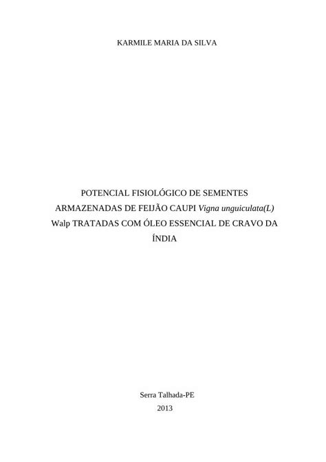 Pdf Potencial Fisiol Gico De Sementes Maria De Saco De Papel