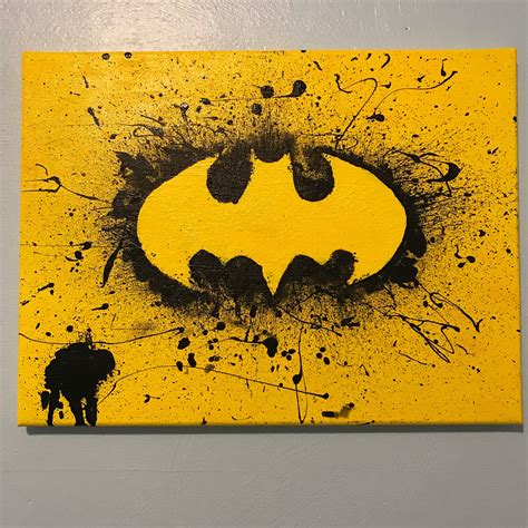 Batman Symbol Black And Yellow Acrylic Splatter Painting Batman