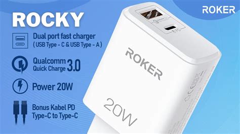 Charger 2 Port USB Type C ROKER ROCKY PD 20W BONUS KABEL TYPE C TO