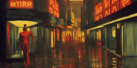 A Still From Blade Runner Painted In The Style Stable