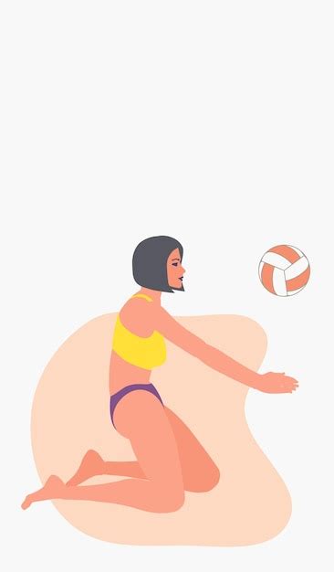 Une Fille Jouant Au Volleyball De Plage Frappe La Balle Vecteur Premium