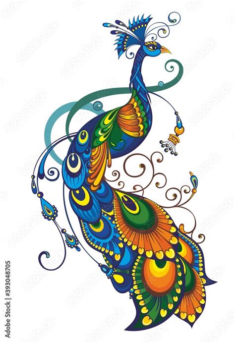 Peacock Drawing Fantasy Vector Illustration Of Bird Stock Vector