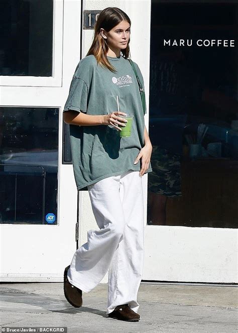 Kaia Gerber Keeps Casual Cool In Oversized T Shirt And Baggy Trousers