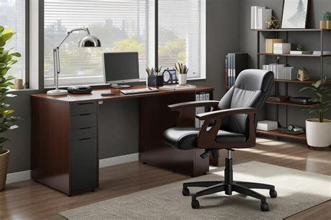 Premium AI Image | Office desk with computer and desk chair