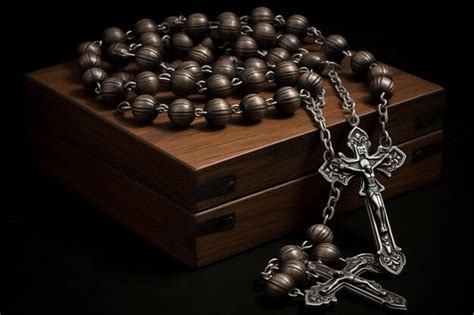 Premium Photo Antique Wood Rosary Beads On Metal Chain Generated