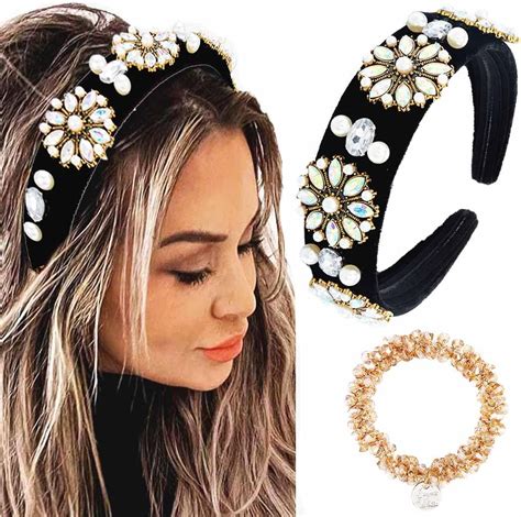 Coridy Black Baroque Headband Pearl Rhinestones Hairband