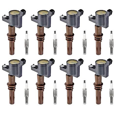 Ena Set Of 8 Platinum Spark Plug And 8 Brown Boot Ignition Coil Pack Compatible With Ford