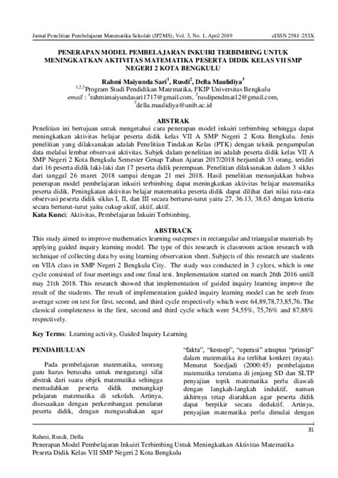 Pdf Penerapan Model Pembelajaran Inkuiri Terbimbing Untuk