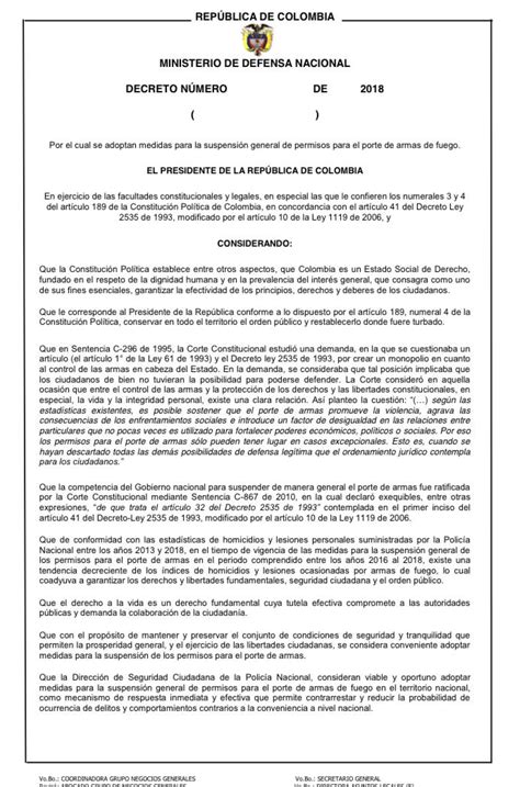 El Borrador Del Decreto Que Prorroga Prohibición A Porte De Armas Rcn