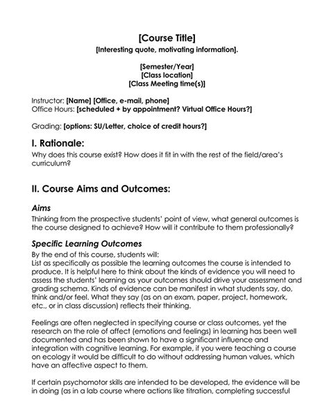 Free Course Syllabus Templates Editable Word Pdf