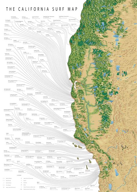 The california surf map 126 great surf spots 1 amazing map – Artofit
