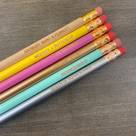 Princess Pastel 80s Pencil Set Of 6 Engraved Pencils As You Wish