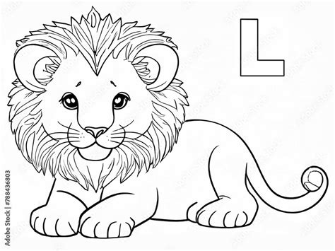 Lion, letter L, kids coloring page template, illustration. Stock ...